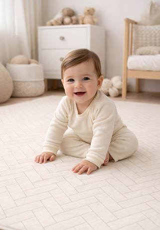 Коврик Prime Living 150x200x1 см, Мишки-зайки/Елочка бежевый