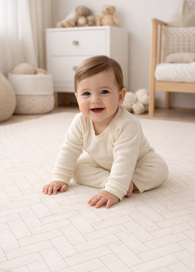 Фото 2 Коврик Prime Living 150x200x1 см, Мишки-зайки/Елочка бежевый