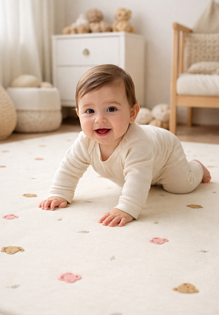 Коврик Prime Living 150x200x1 см, Мишки-зайки/Елочка бежевый